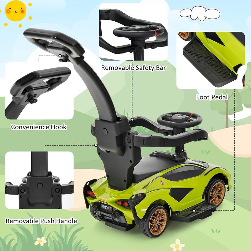INFANS 3 in 1 Ride on Push Car, Licensed Lamborghini Baby Stroller Sliding Walking Car with Push Handle, Music, USB, Headlight, Under Seat Storage, Kids Foot-to-Floor Toy for 18-60 Months (Green) - Image 3